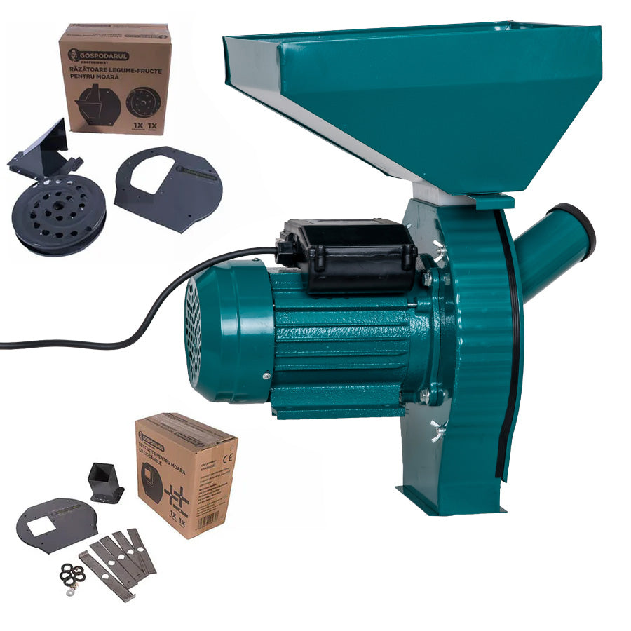 Moara cereale si stiuleti cuva mare Gospodarul Profesionist GP-2 - 3900W, 320 kg/h, 3000rpm + accesoriu furaje, fructe si legume