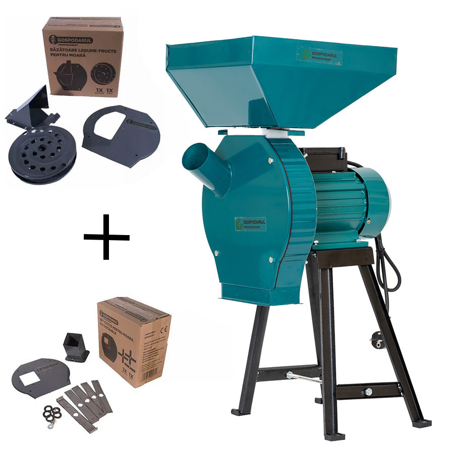 Moara cu suport pentru cereale si stiuleti de porumb GP-MCR1S - 3900W, 320 kg/h + accesoriu furaje, fructe si legume