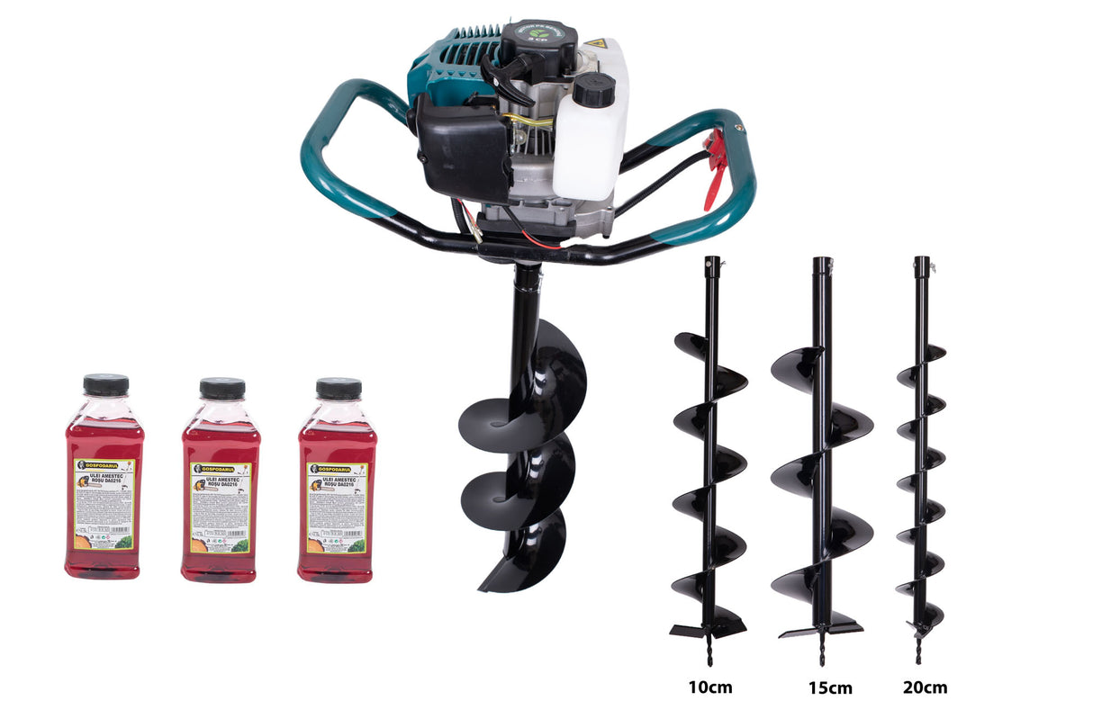 Motoburghiu foreza de pamant Gospodarul Profesionist ED520 - 3 CP, 3 burghie incluse (100,150,200mm) + 3 sticle ulei 0.5l