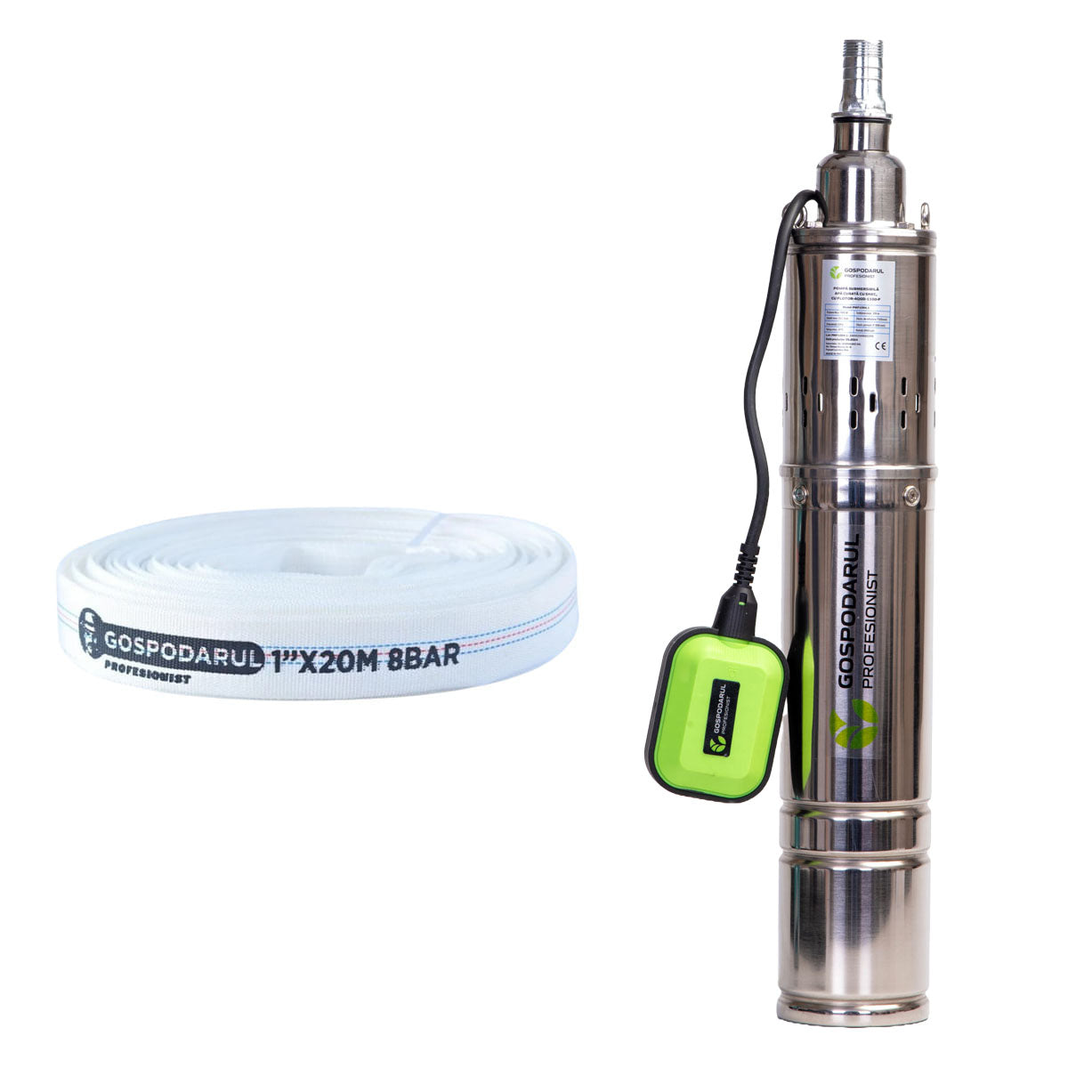 Pompa submersibila apa curata Gospodarul Profesionist, 1100W, cu snec si flotor 4QGD-1100-F + furtun 20m