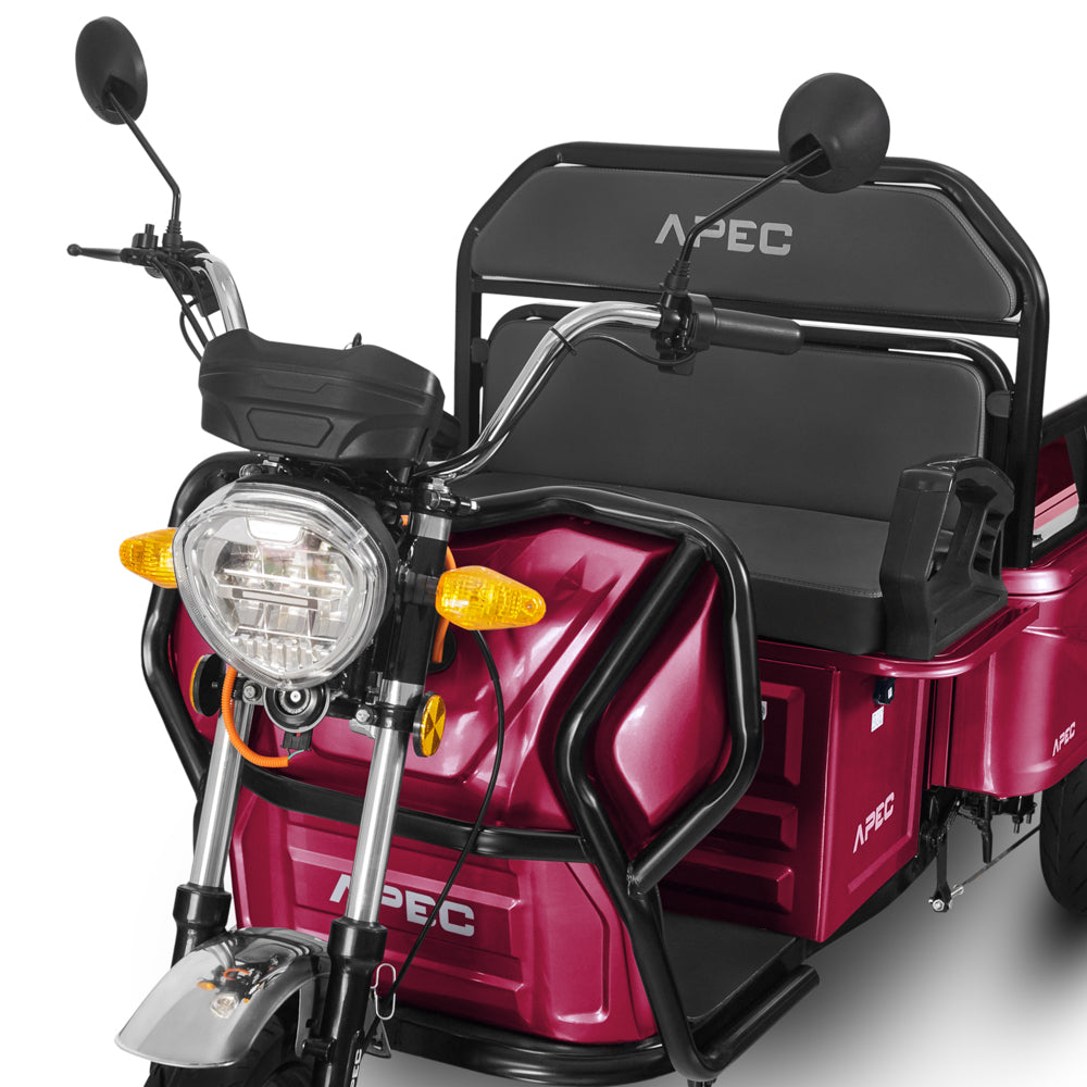 Triciclu electric 1000 W, Voltarom APT4 Fara permis, 60V, 20Ah, 25 Km/h, Rosu, Autonomie 41Km