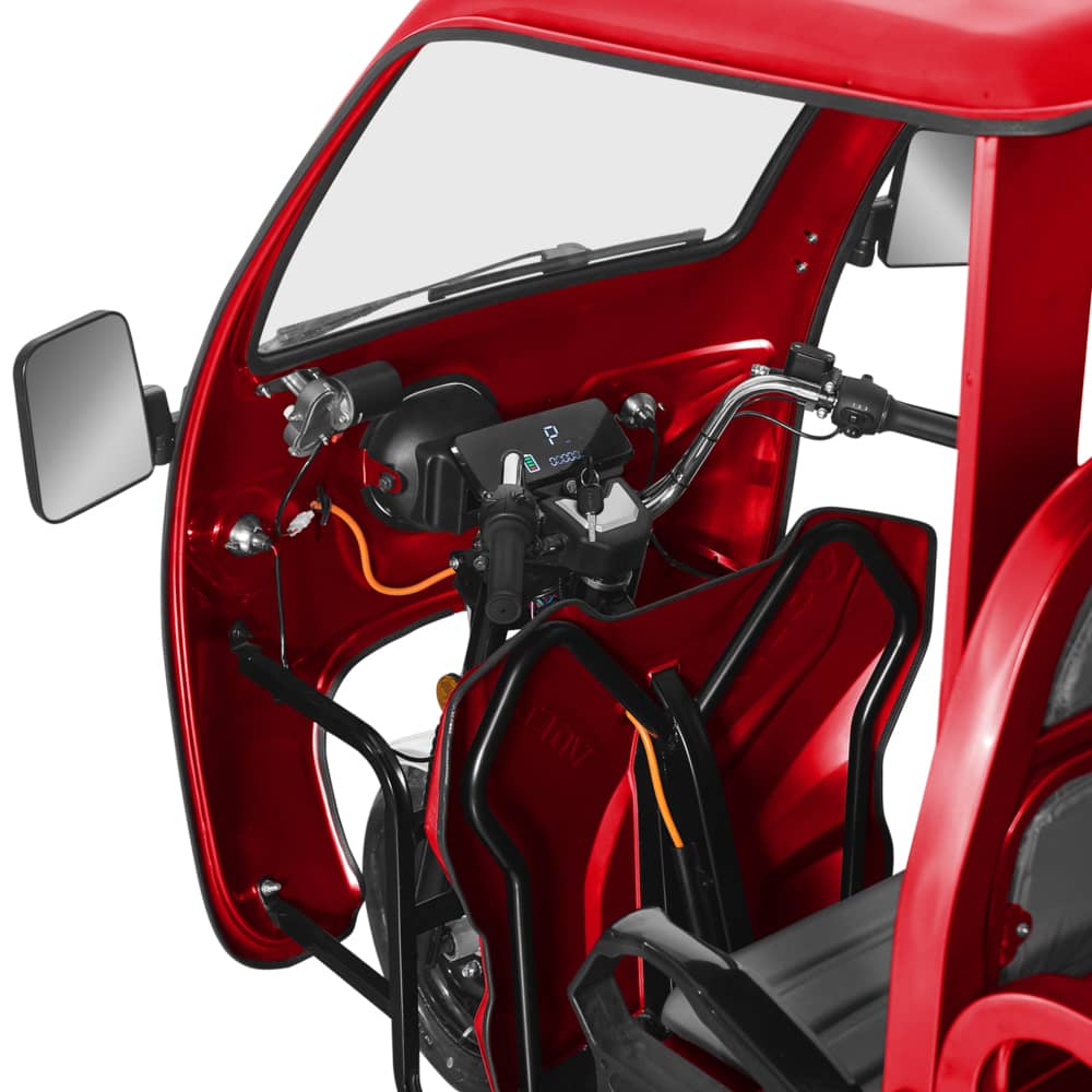 Voltarom Hercules, motor 3900W, 72V, 45Ah, viteza maxima 25 Km pe ora, Autonomie 50Km, Fara Permis, Triciclu Electric VT5 Rosu, Cu Cabina