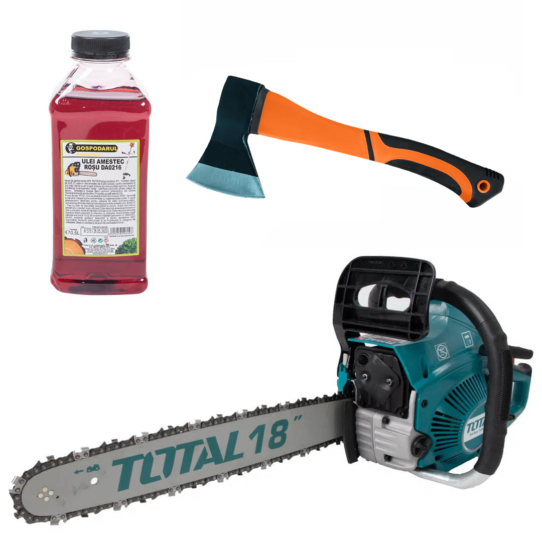 Drujba pe benzina TOTAL, 46cc, 2.5 CP + ulei amestec 0.5L, toporisca fibra Wolfson