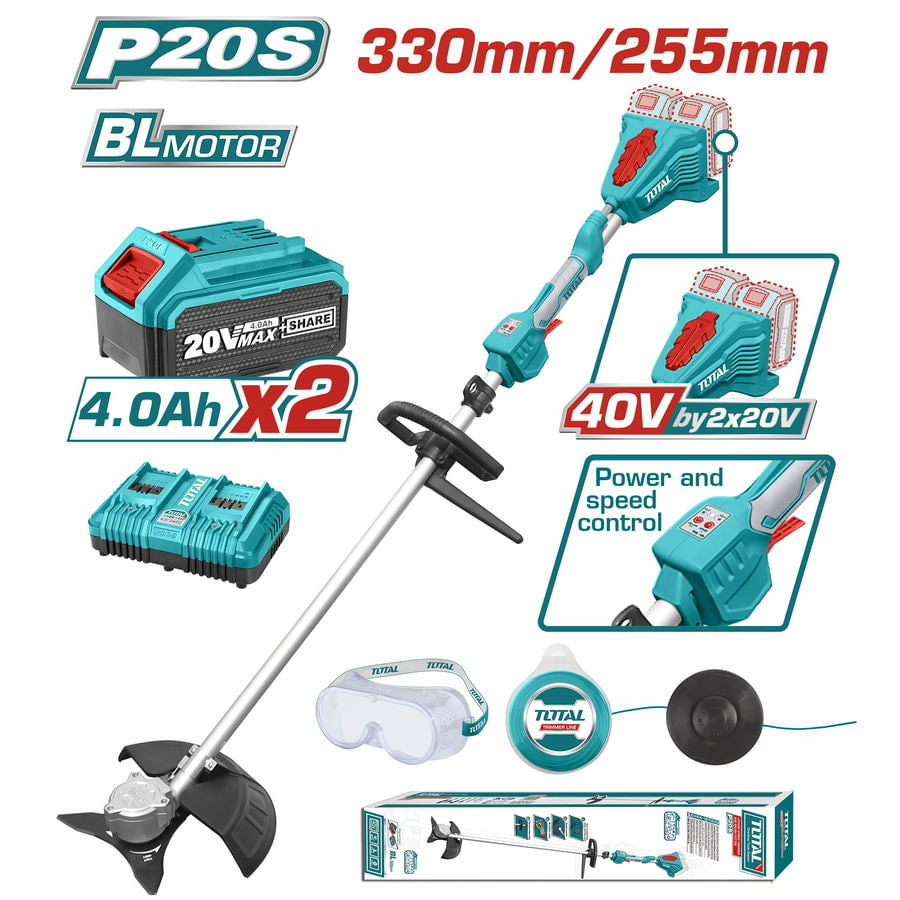 Motocoasa LI-ION si trimmer TOTAl - 40V INCLUDE 2 BATERII, 1 INCARCATOR