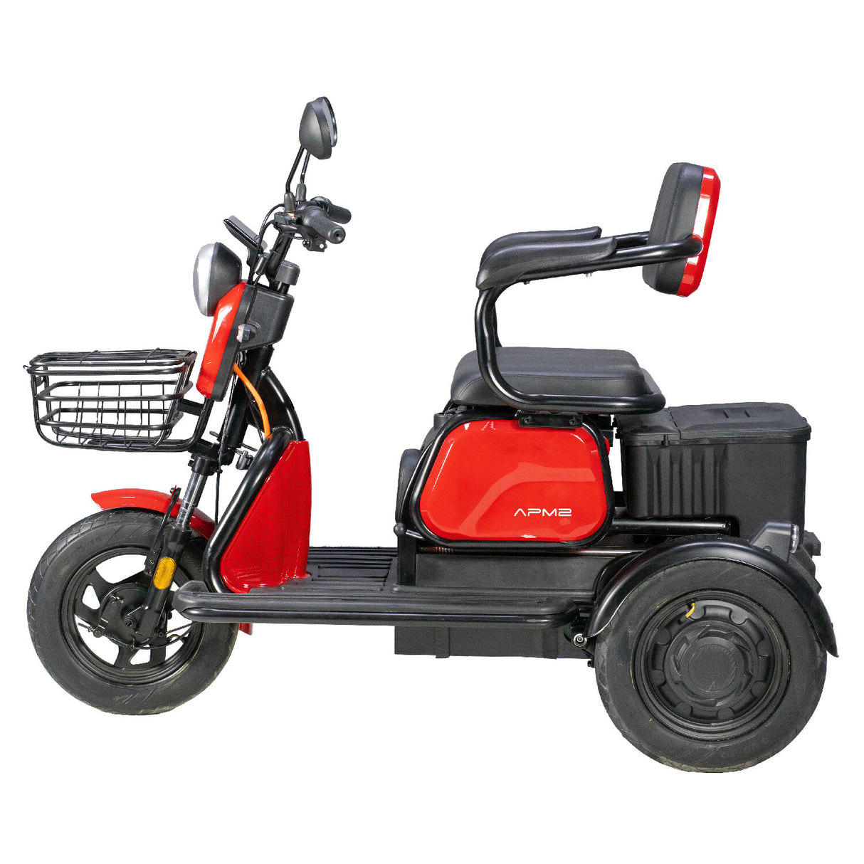 Triciclu Electric, Fara Permis, Motor 1000W, 2-3 locuri, APM2 Rosu, Autonomie pana la 36km, viteza maxima 25 km pe ora, Omologat RAR