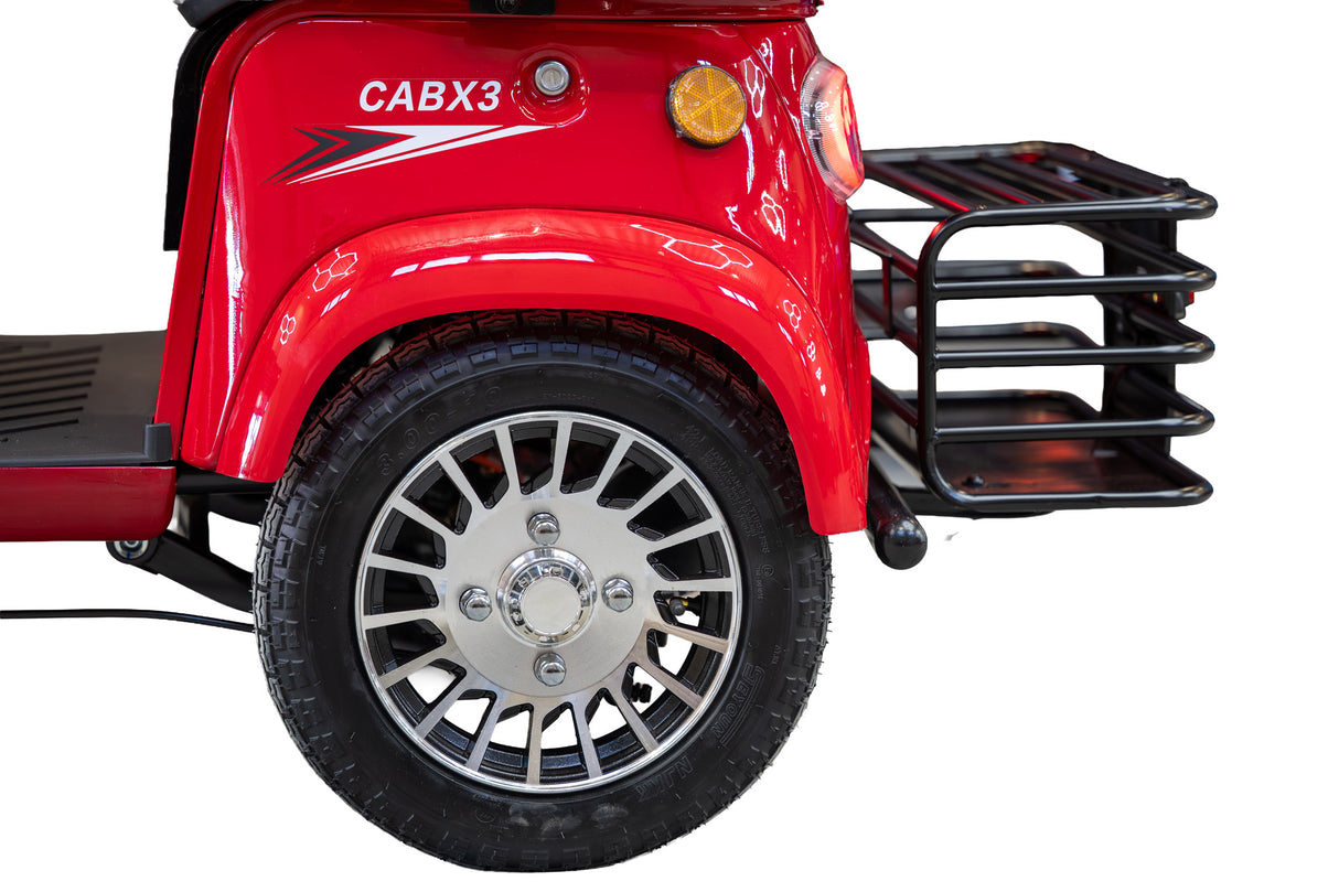 Triciclu electric pentru 2 persoane BLADE CAB X3, 1200W, 25 km/h, autonomie pana la 70 km, baterie 72V 20Ah, cu acoperis, Rosu/Negru