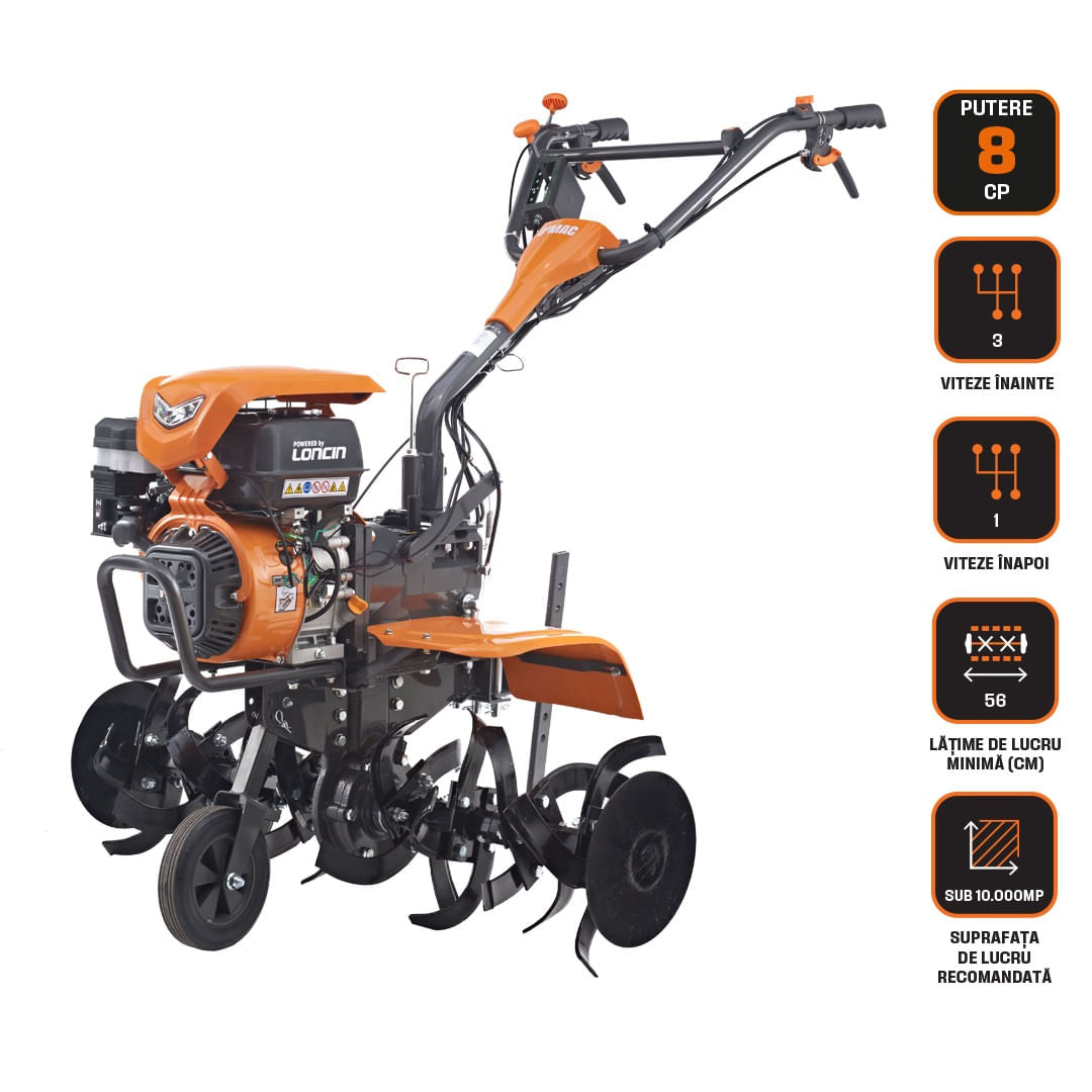 Motocultor O'MAC MC 8000, benzina, motor 4T, 8CP