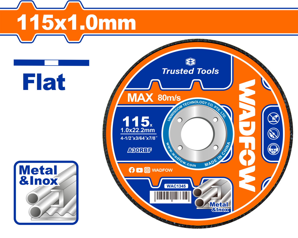 Disc debitare pentru metal si inox Wadfow, diametru 4-1/ 2”/ 115mm