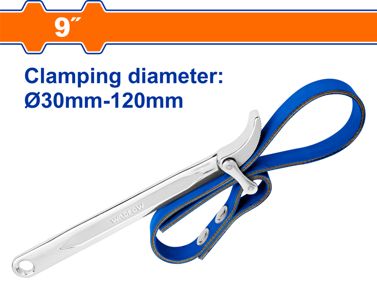 Cheie cu banda Wadfow 9'', diametru prindere 30-120mm, lungime centura 500mm
