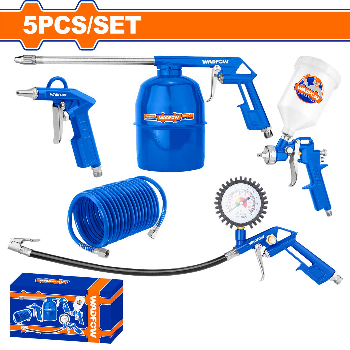 Kit pistol de pulverizare cu aer pentru vopsit Wadfow, presiune 4bar, capacitate vopsea 600ml, 5 buc