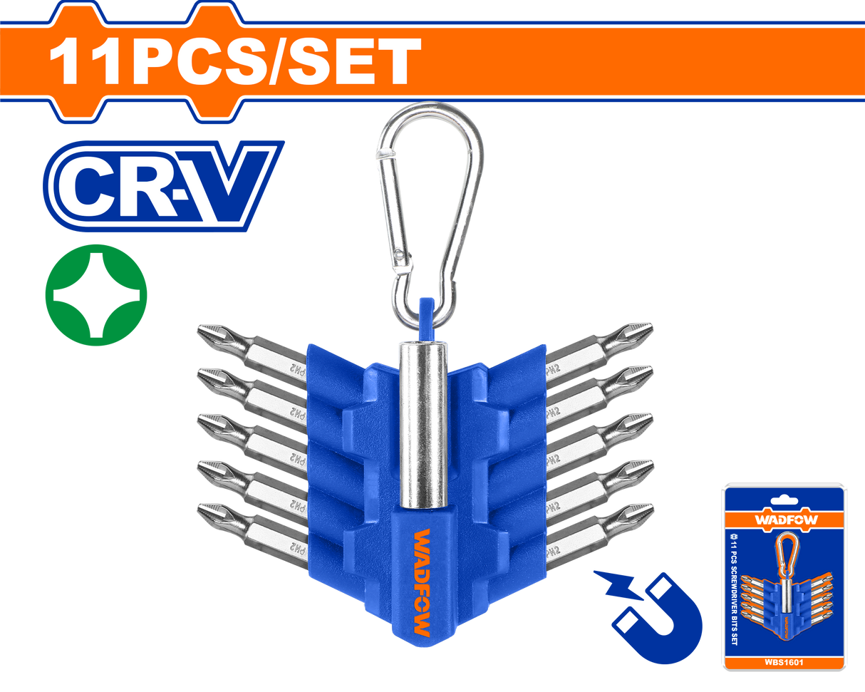 Set biti PH2 cu adaptor Wadfow, Cr-V, 11 piese