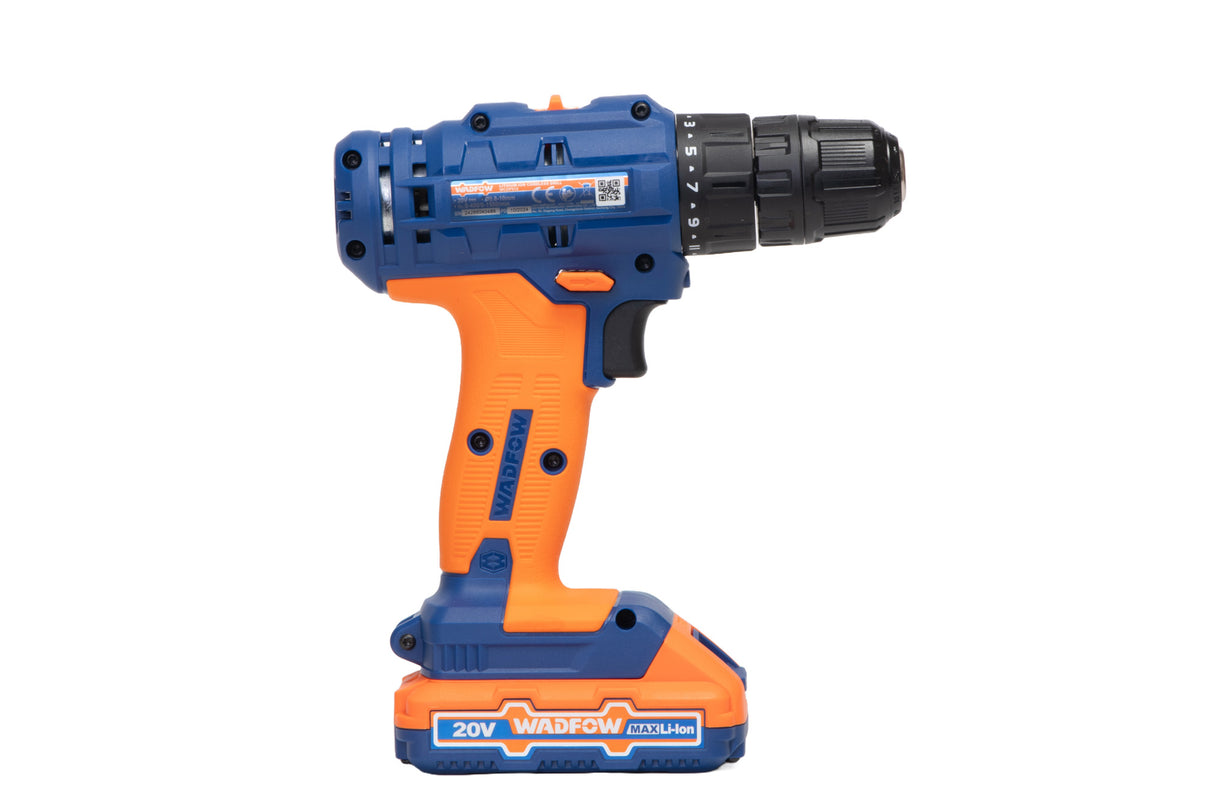 Masina de gaurit si insurubat cu acumulator (bormasina) Wadfow, 20V, 1.5AH, LI-Ion, 1500Rpm, 35Nm, include un incarcator si 2 baterii