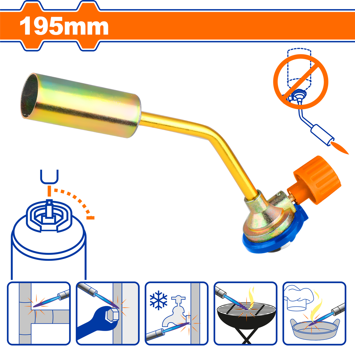 Arzator piezoelectric pentru butelie spray Wadfow, dimensiune 195mm, 1100°, 258g/h, auriu