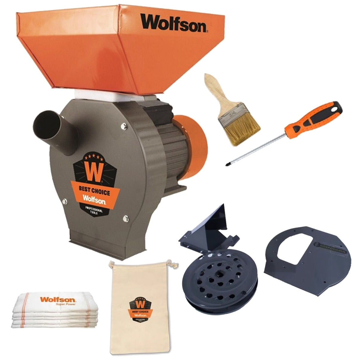 Moara pentru cereale WOLFSON - 2in1, 2700W, 100% CUPRU, 200kg/h, Pachet