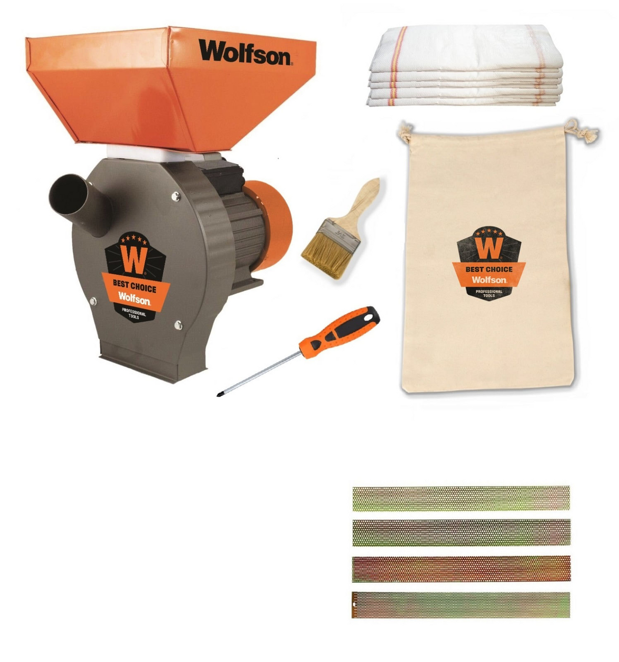 Moara pentru cereale WOLFSON - 2in1, 2700W, 100% CUPRU, 200kg/h + accesoriu furaje