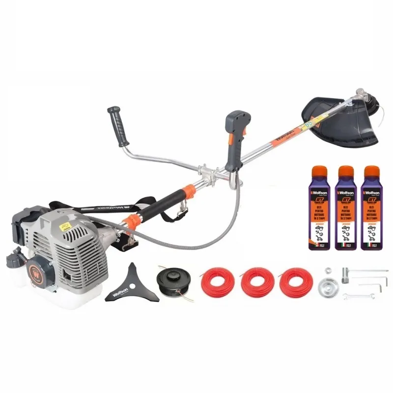 Motocoasa profesionala WOLFSON® TRX-620, 2 CP, 52CC, 8 accesorii, ham comfort plus, 3 ulei rosu 2T Premium Made in Italy