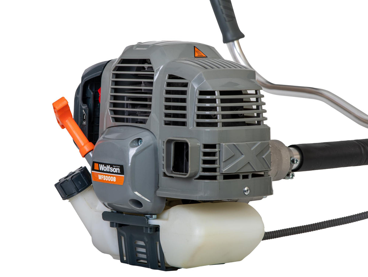 Motocoasa profesionala WOLFSON TRX-800, 15 accesorii, ham profesional, 3 sticle de ulei rosu + foarfeca taiere crengi