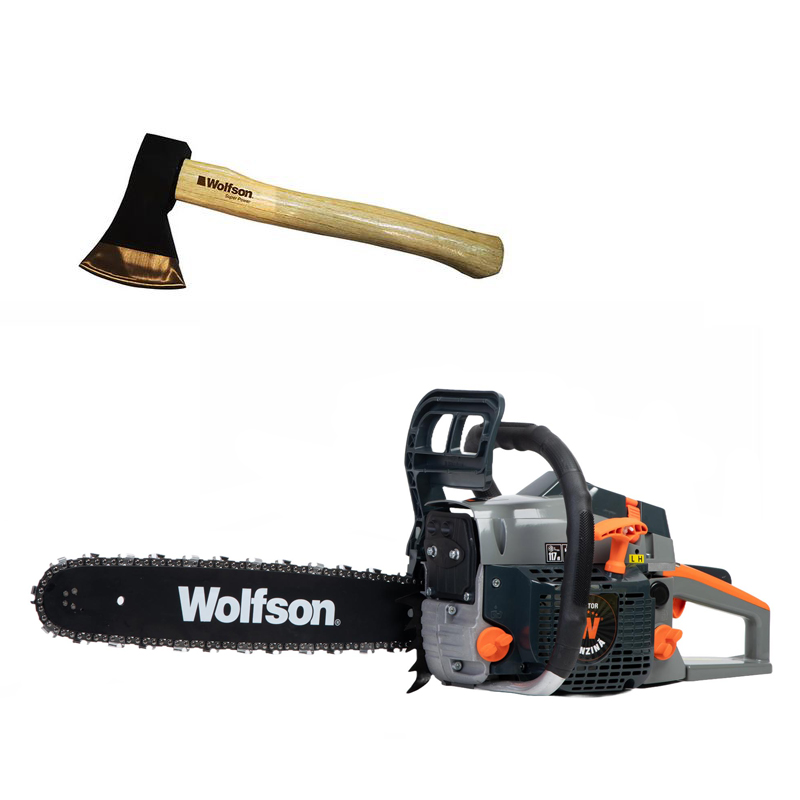 Drujba pe benzina WOLFSON STX-580, 2.6CP, 52CC, 2 lame + 2 lanturi + toporisca Wolfson 600g