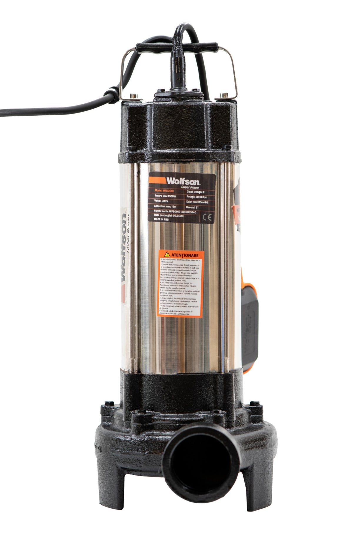 Pompa submersibila apa murdara cu tocator si flotor Wolfson WQW-1500D-F PRO, 1500 W, 330 l/m, 2"