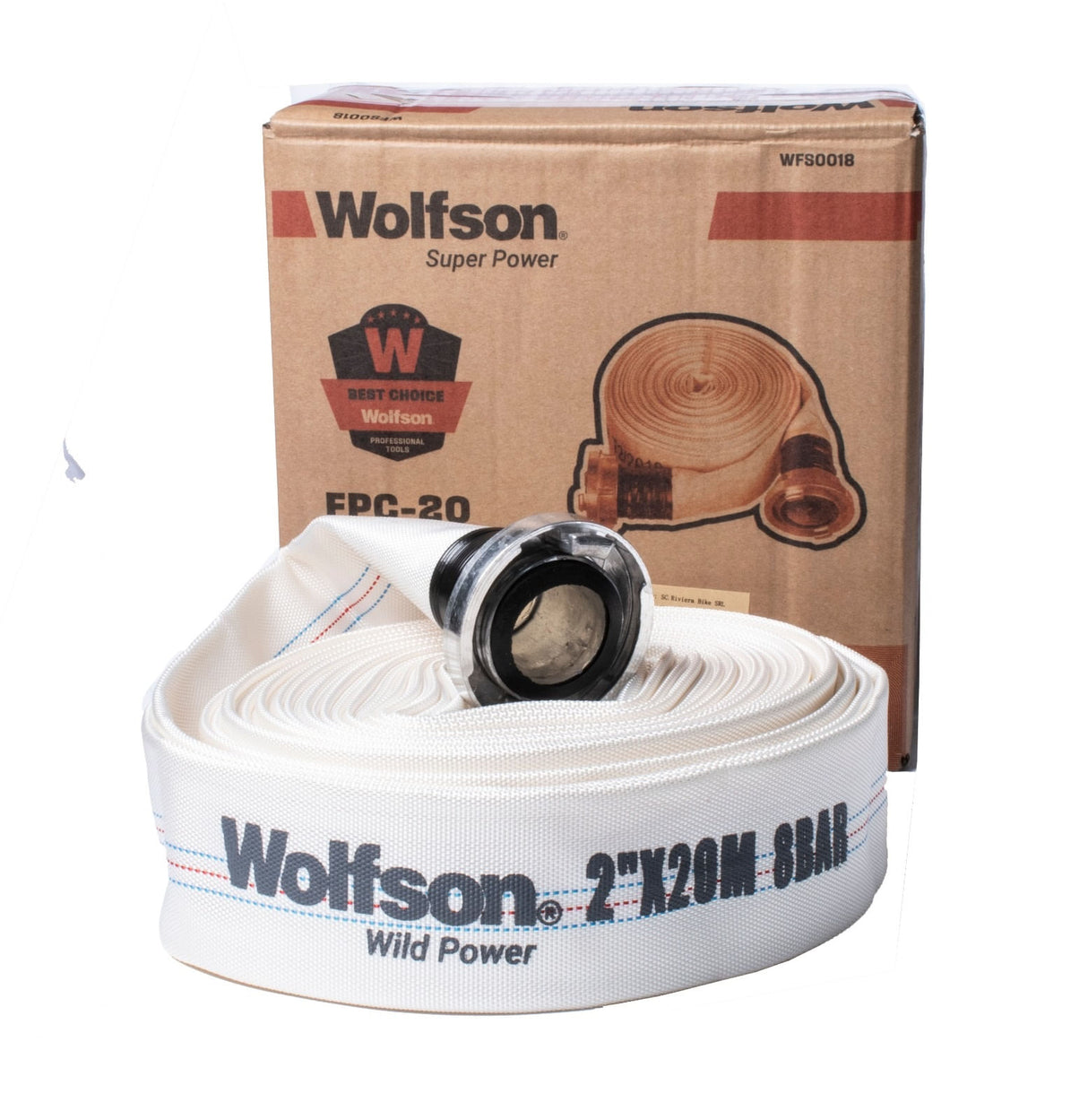 Furtun Wolfson PVC panzat tip pompieri, 2", 20m, Ø 50mm, cu mufe cuplare
