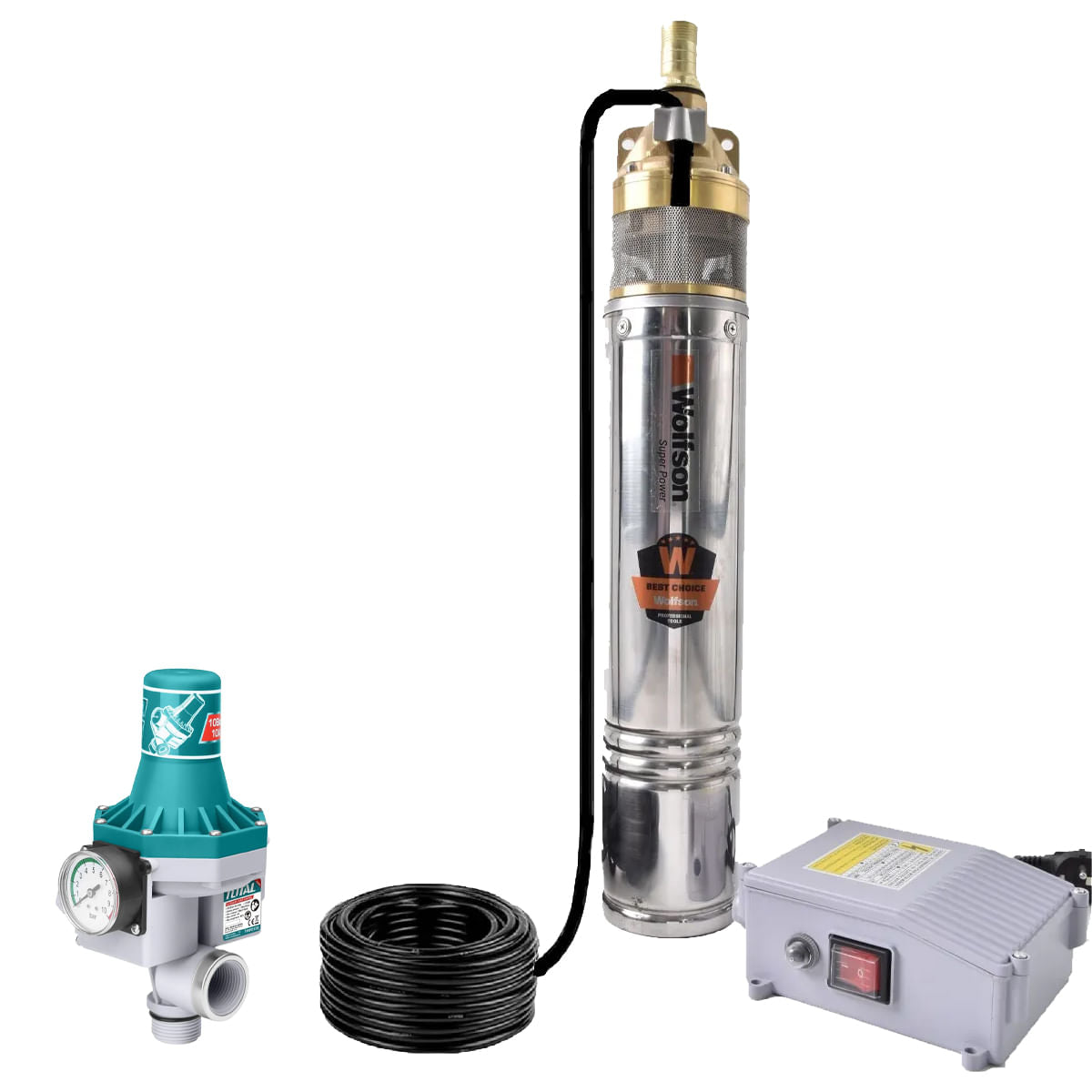 Pompa submersibila apa curata WOLFSON 4SKM-150 PRO - 1100W, 3300 l/h + Presostat Total