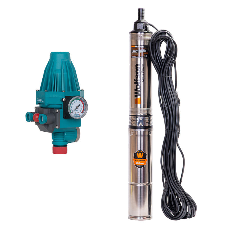 Pompa submersibila apa curata 1100W, WOLFSON PM-1500-8, 8 turbine, cablu 25m, 6600L/h + Presostat Total