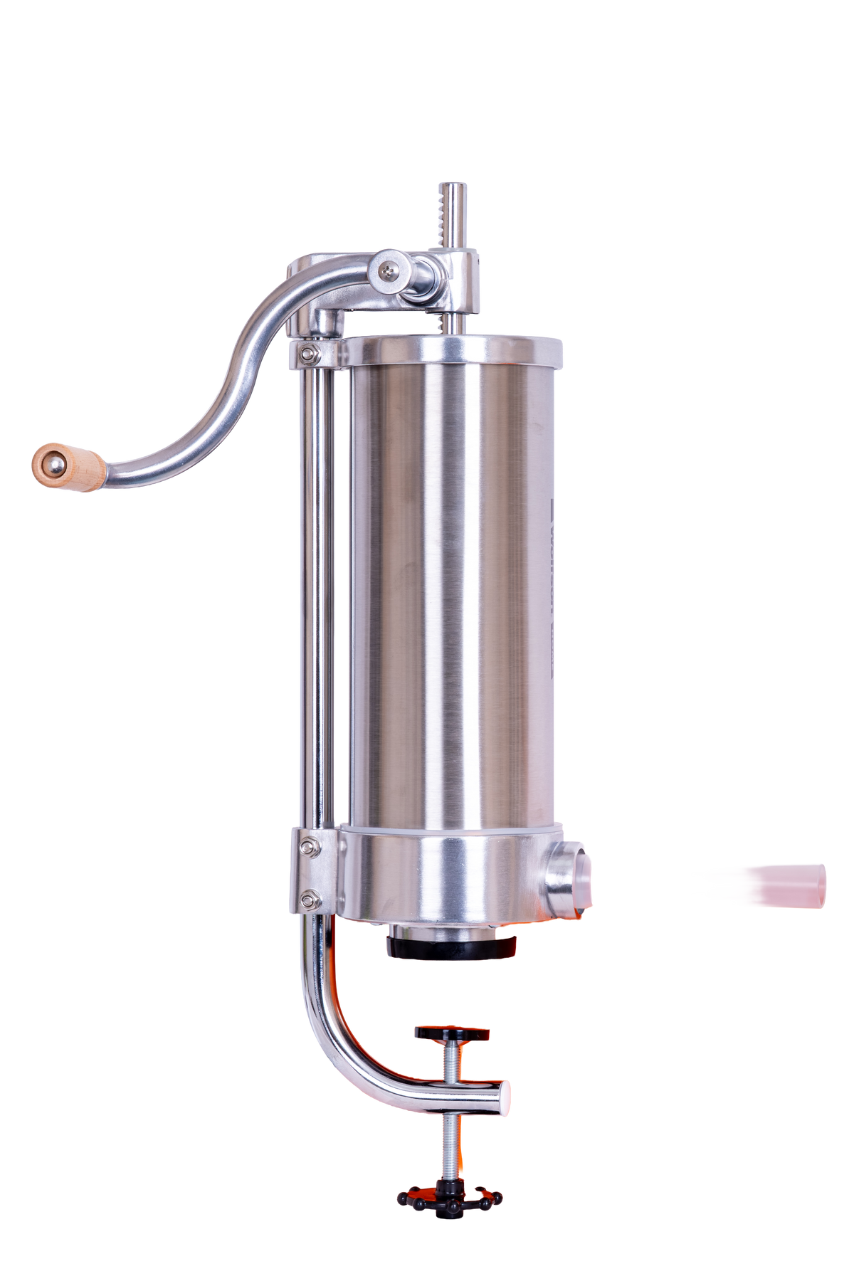 Masina manuala de umplut carnati Wolfson Home K2006VS 3 kg, corp inox si aluminiu, 5 palnii, actionare cu cremaliera, montaj vertical