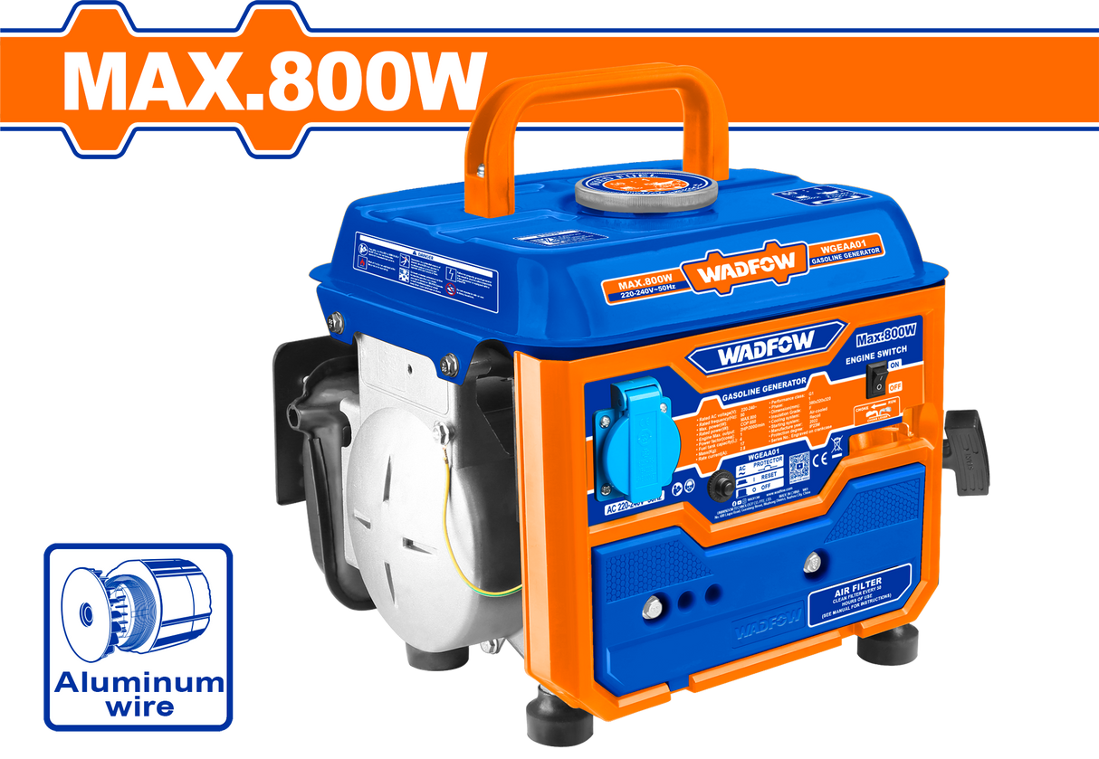 Generator pe benzina Wadfow, 2 timpi, monofazic, 800W, 63cc, autonomie 12h