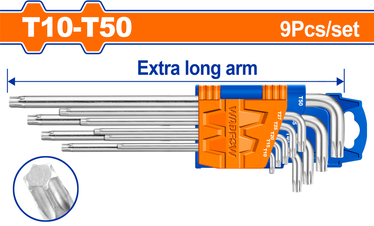 Set 9 chei imbus torx Wadfow, T10-T50, brat extra lung, Cr-V