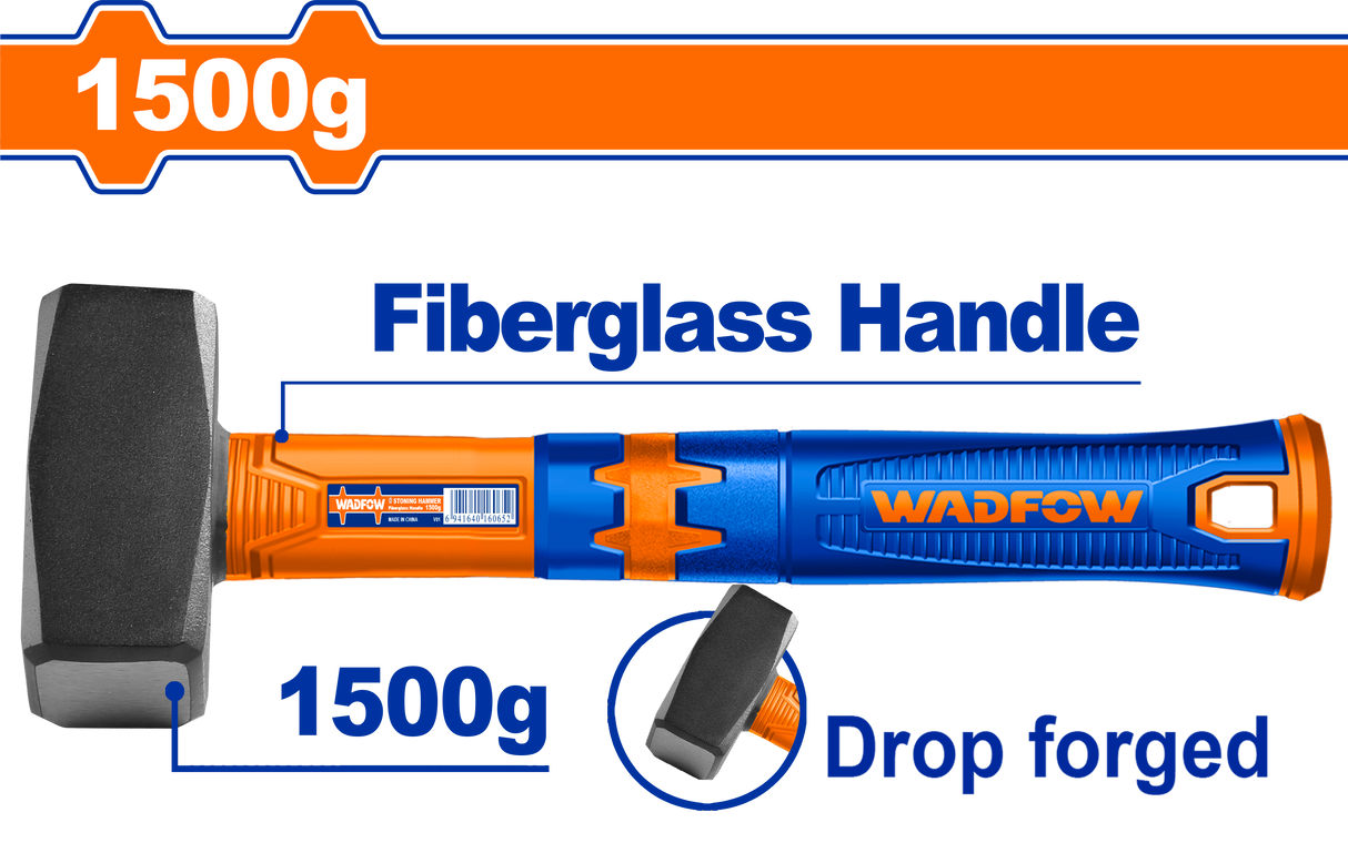 Ciocan pentru zidarie Wadfow, otel carbon, maner fibra de sticla, 1500g