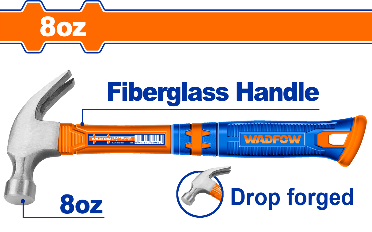 Ciocan pentru dulgherie Wadfow, otel forjat, maner fibra de sticla, 220g