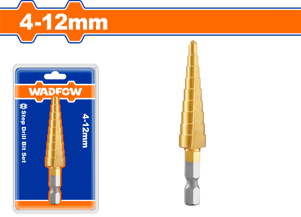 Burghiu conic in trepte Wadfow, 4-12mm, pas 1mm, prindere hexagonala 1/4"