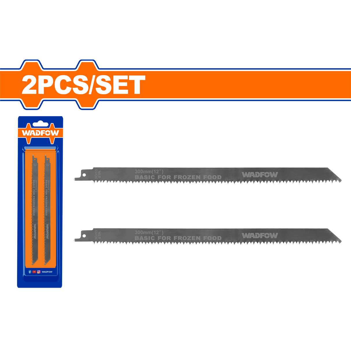 Set 2 lame fierastrau sabie Wadfow, pentru carne congelata, oase, gheata, 300mm, 8TPI