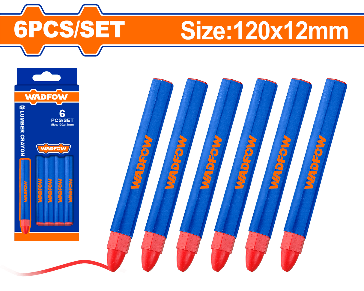 Set 6 creioane pentru suprafete alunecoase Wadfow, dimensiuni 120x12mm, Rosu