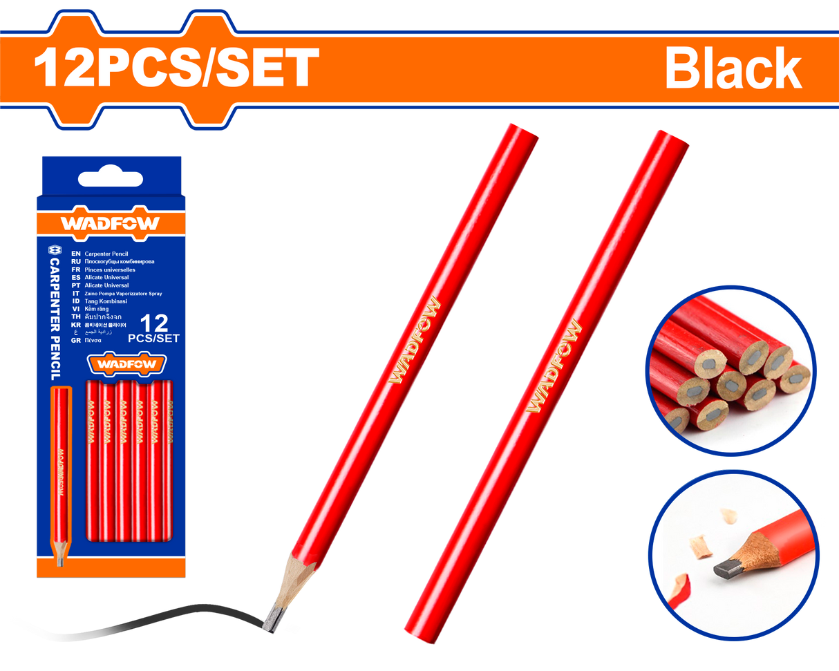 Set 12 creioane pentru tamplarie Wadfow, dimensiune 12x7.4x176mm