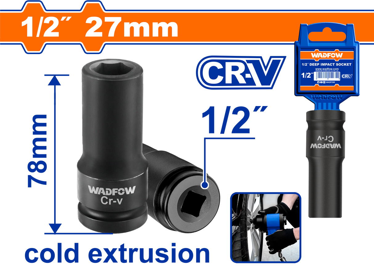 Cheie tubulara de impact Wadfow, extrudare la rece, otel Cr-V, 78x27mm