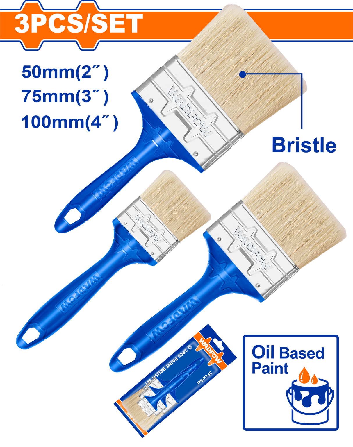 Set pensule pentru vopsit Wadfow, pentru vopsele pe baza de ulei, 3 buc