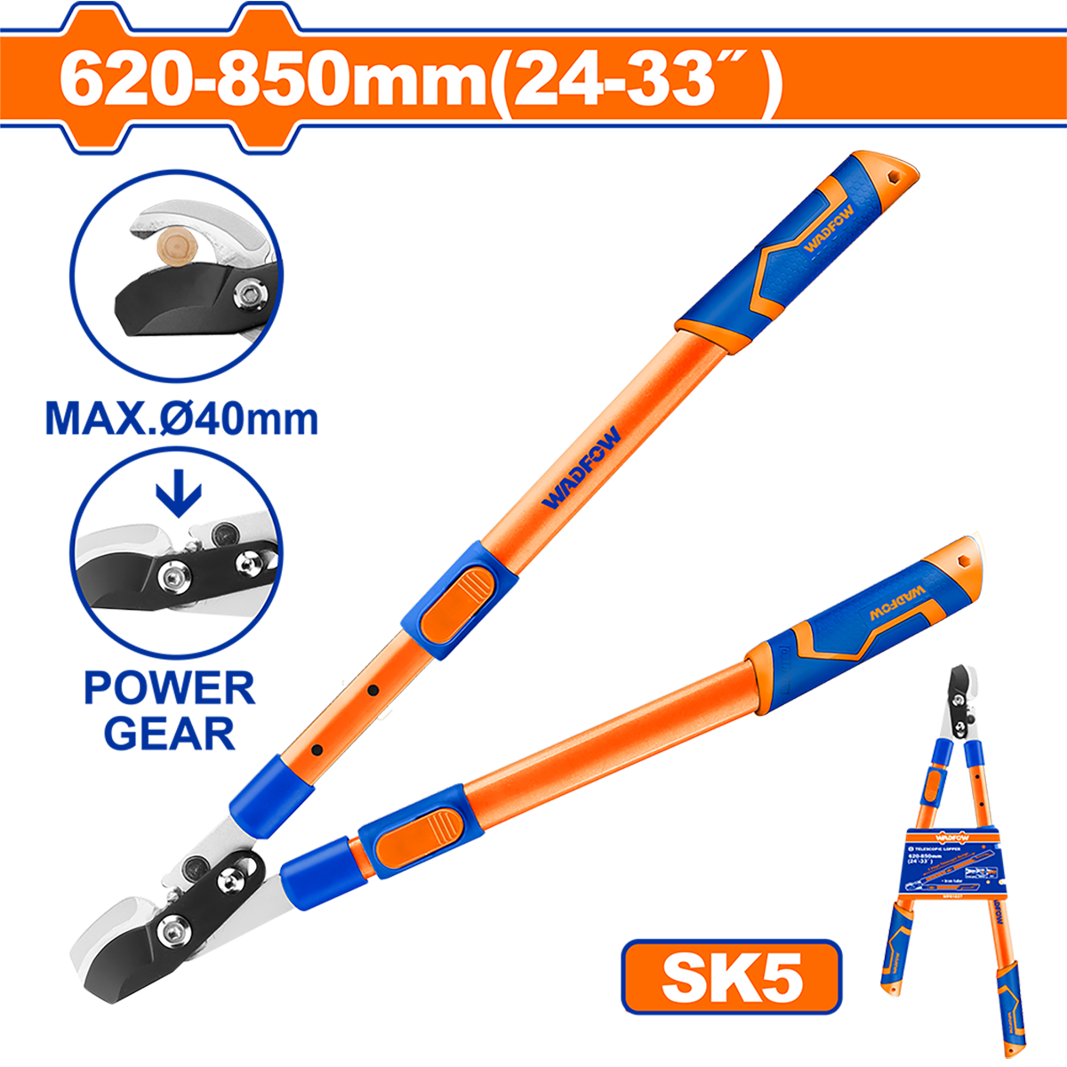 Foarfeca telescopica WADFOW pentru crengi 620–850mm