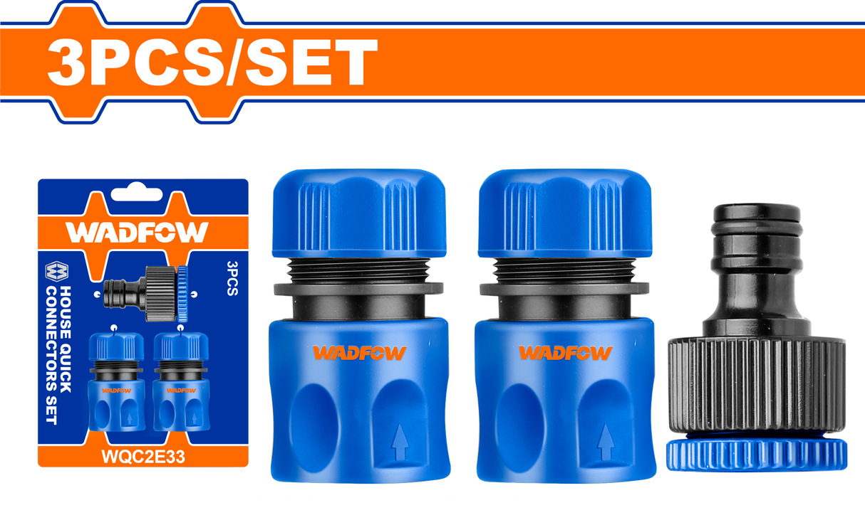 Set 3 conectori rapizi pentru furtun Wadfow, ABS, functie opritor de apa, dimensiune 1/2”, adaptor 3/4”