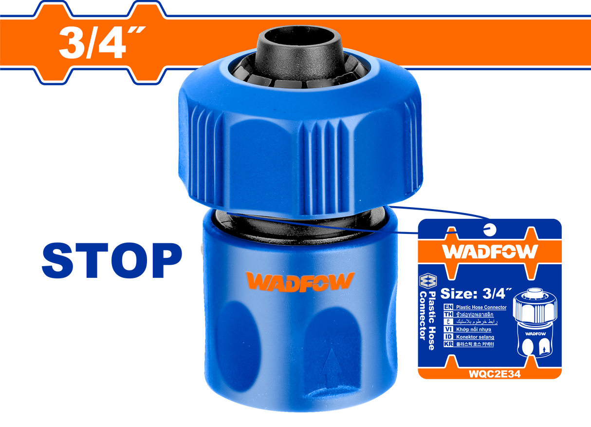 Conector rapid pentru furtun Wadfow, 3/4”, ABS, functie de oprire a apei