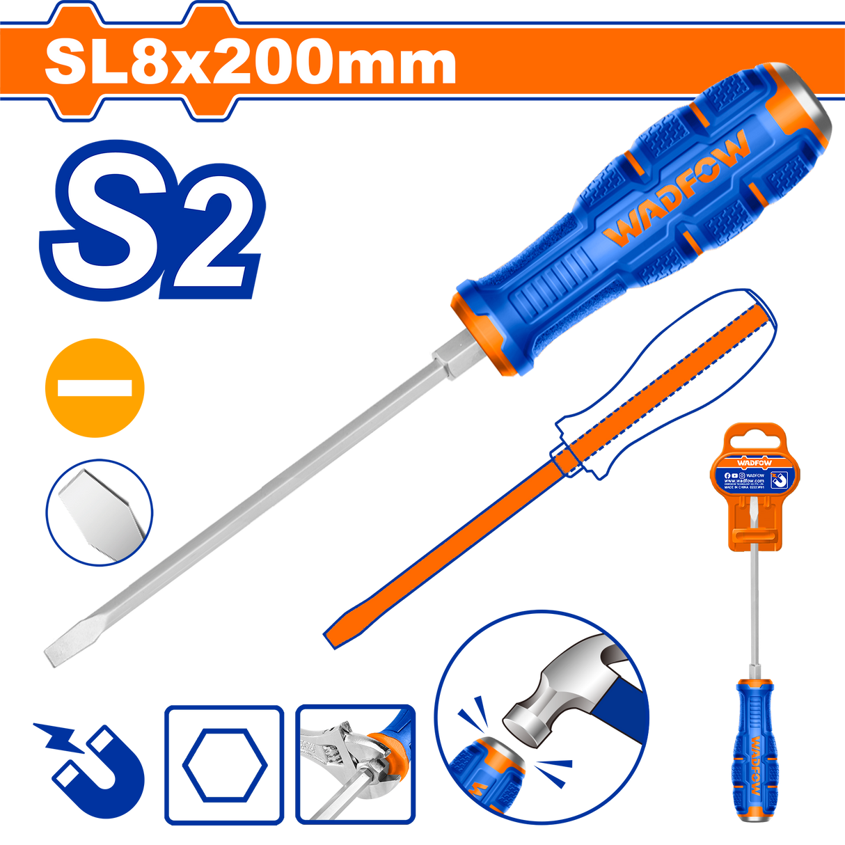 Surubelnita mecanica Wadfow, lungime 200mm, otel, varf drept SL8 magnetic