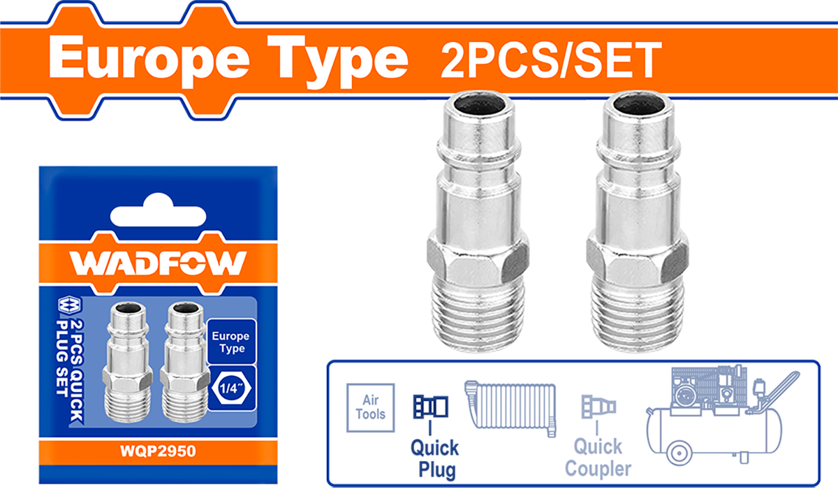 Set conector aer tata WADFOW, filet exterior 1/4" (2 bucati)