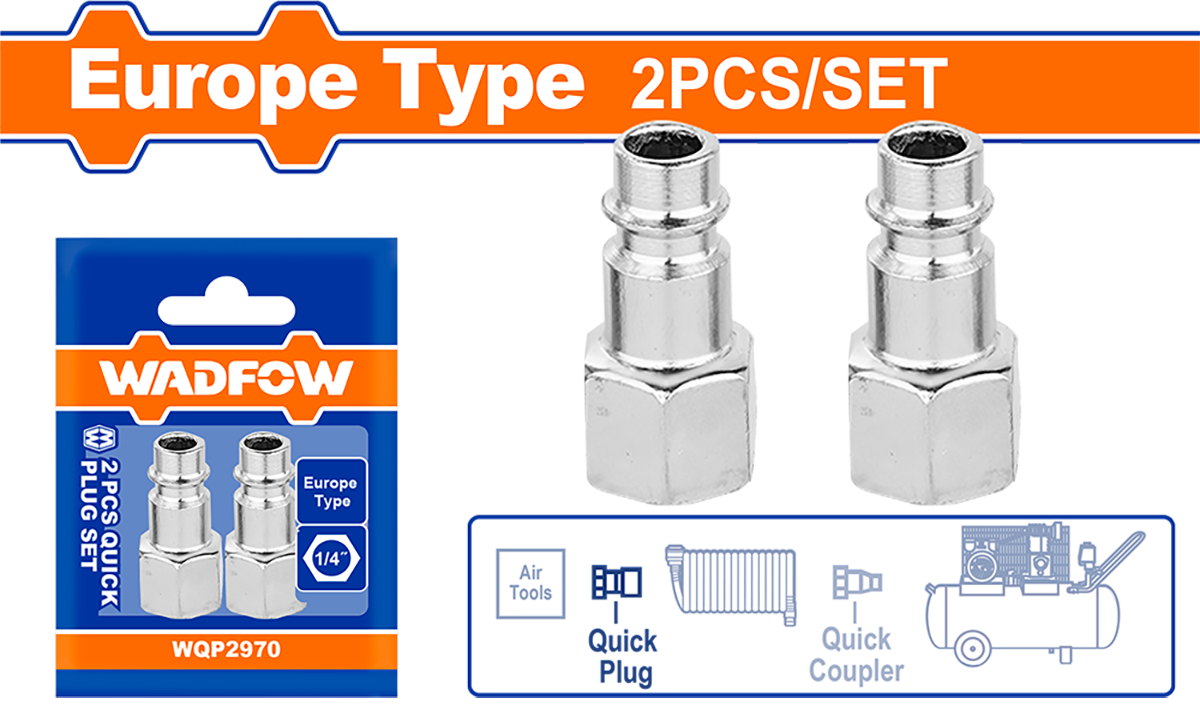 Set conector aer tata WADFOW, filet interior 1/4" (2 bucati)