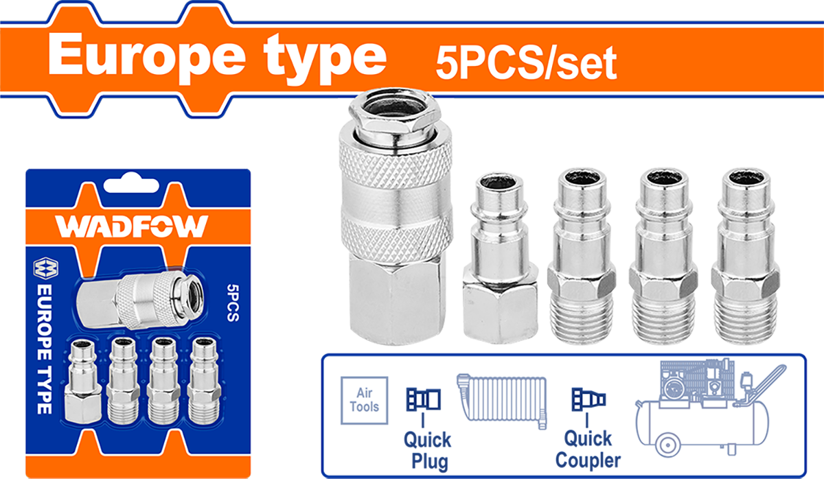 Set conectori aer WADFOW, 1 mama + 4 tata, 1/4" (5 bucati)