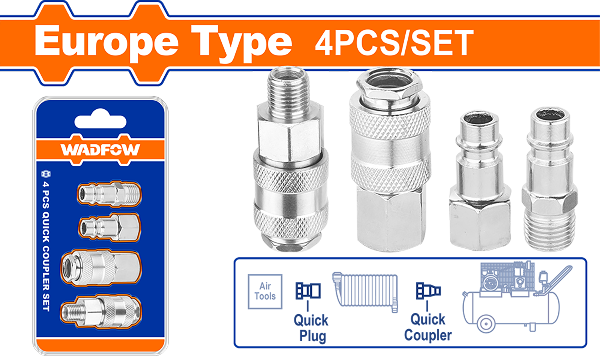 Set conectori aer WADFOW, 2 tata + 2 mama, 1/4" (4 bucati)