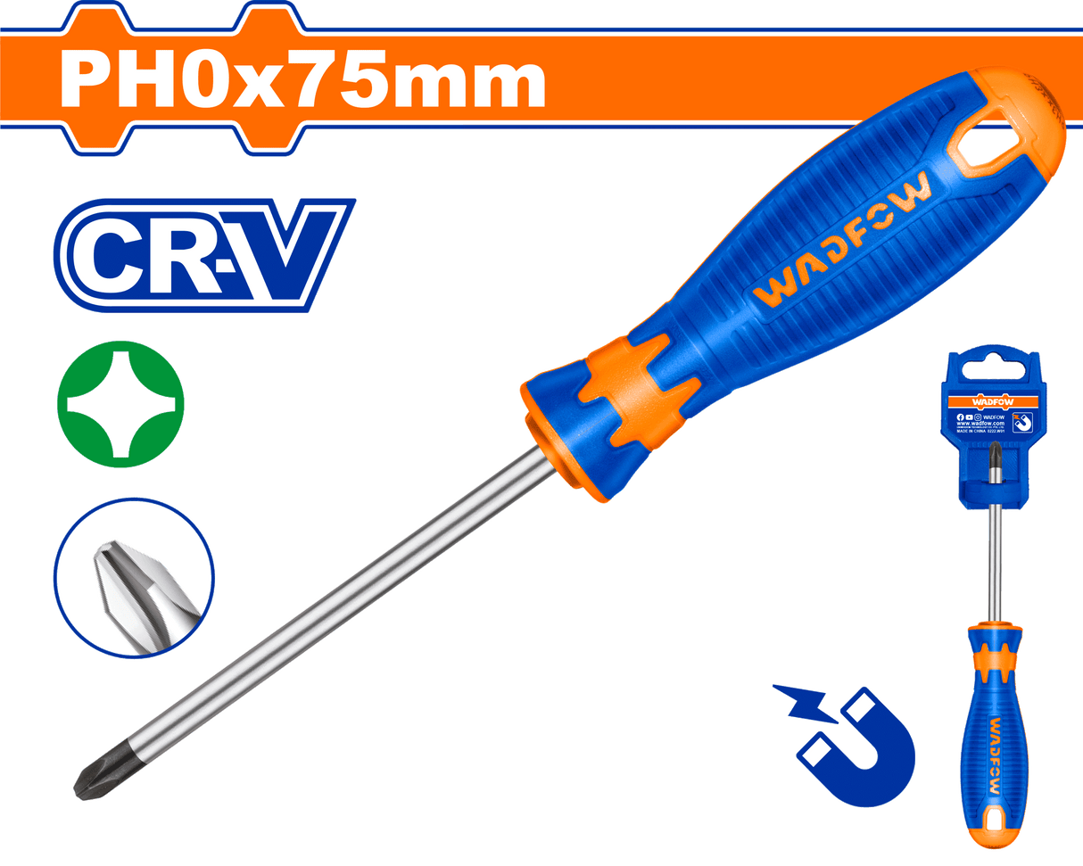 Surubelnita Wadfow, Cr-V, tip varf Philips PH0 magnetic, lungime 75mm