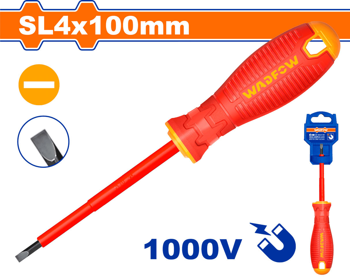 Surubelnita izolata Wadfow, otel Cr-v, 1000V, varf drept SL4.0, dimensiune tija 100mm
