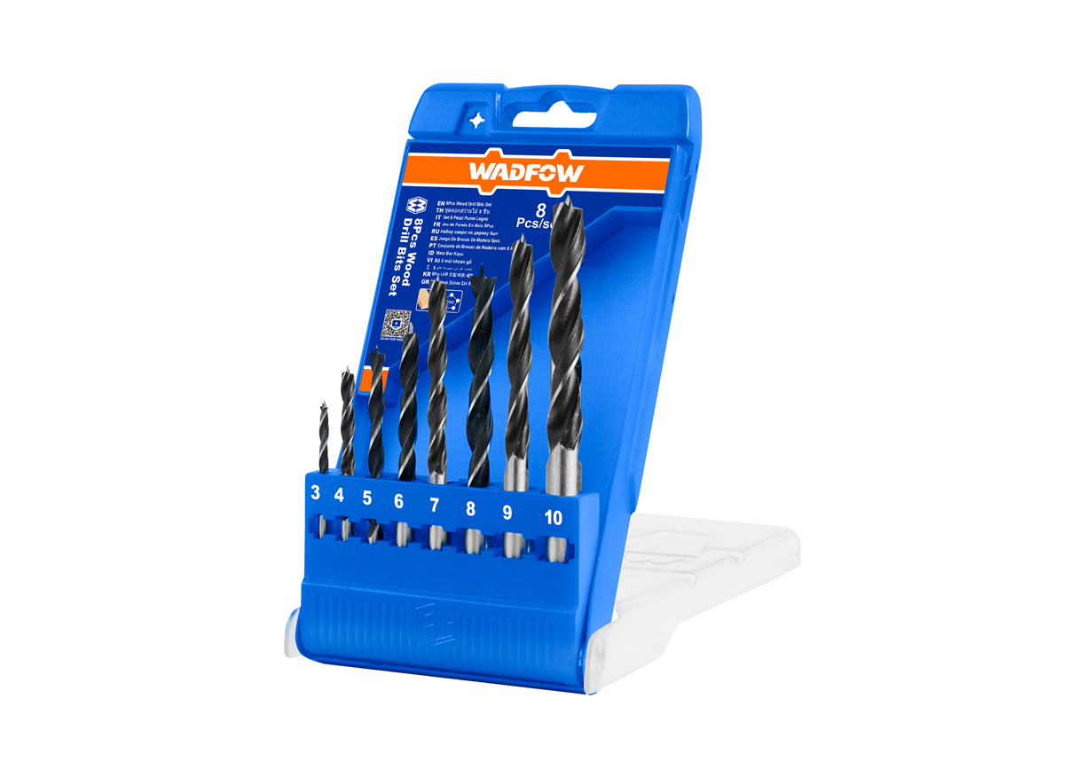 Set 8 burghie pentru lemn Wadfow, spirala, dimensiuni 3-10mm