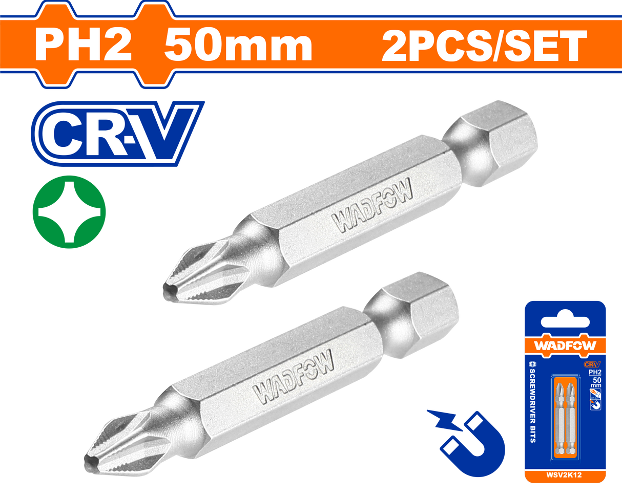 Set 2 biti Wadfow, prindere Hex, CR-V, lungime 50mm, tip varf PH2