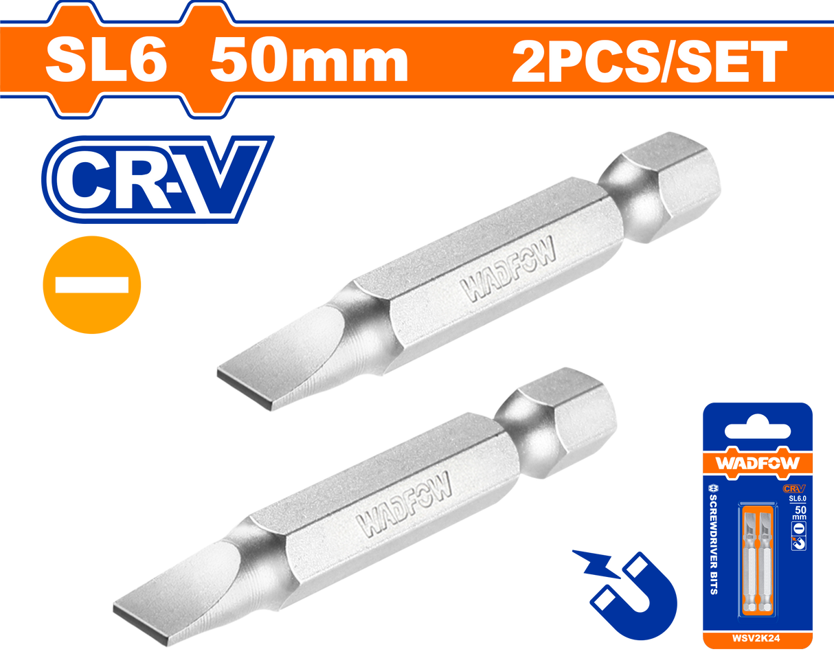 Set 2 biti Wadfow, prindere Hex, lungime 50mm, tip varf SL6.0*1.0mm